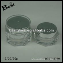 BEST-3759 hexagonal shape acrylic jar,pmma,abs,as,15/30/50ml cosmetic bottle